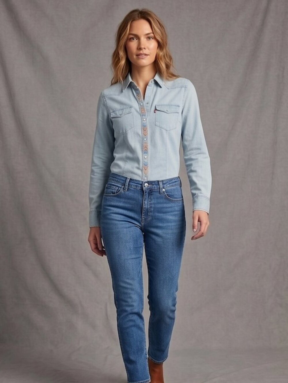 Levi's Embroidered Western Denim Shirt – Light Wash